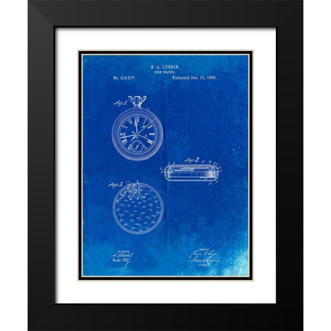PP940-Faded Blueprint Lemania Swiss Stopwatch Patent Poster Black Modern Wood Framed Art Print with Double Matting by Borders, Cole