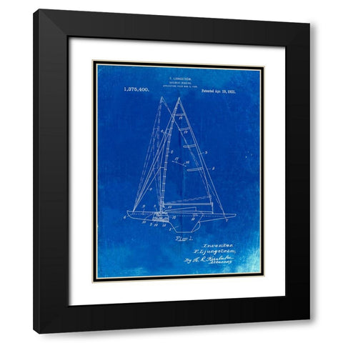 PP942-Faded Blueprint Ljungstrom Sailboat Rigging Patent Poster Black Modern Wood Framed Art Print with Double Matting by Borders, Cole