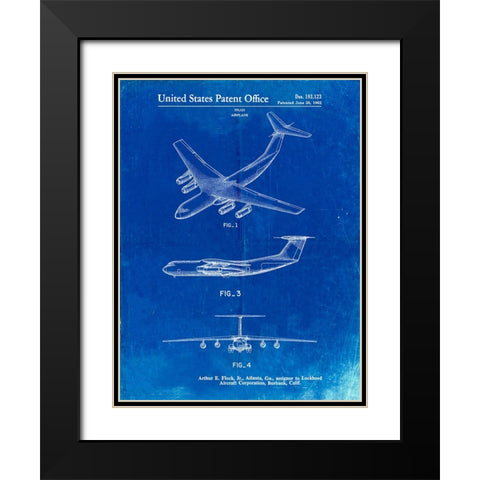 PP944-Faded Blueprint Lockheed C-130 Hercules Airplane Patent Poster Black Modern Wood Framed Art Print with Double Matting by Borders, Cole