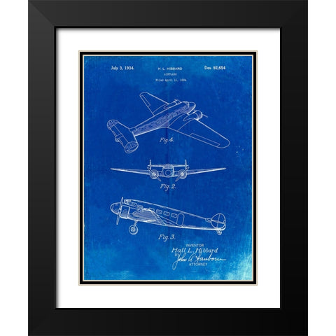 PP945-Faded Blueprint Lockheed Electra Airplane Patent Poster Black Modern Wood Framed Art Print with Double Matting by Borders, Cole