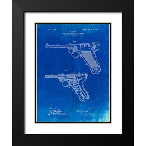 PP947-Faded Blueprint Luger Pistol Patent Poster Black Modern Wood Framed Art Print with Double Matting by Borders, Cole