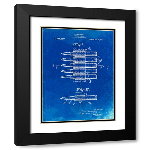 PP948-Faded Blueprint Machine Gun Bullet Carrier Belt Patent Poster Black Modern Wood Framed Art Print with Double Matting by Borders, Cole