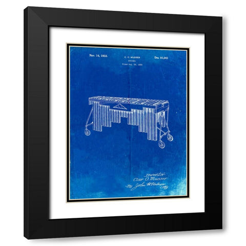 PP949-Faded Blueprint Marimba Poster Black Modern Wood Framed Art Print with Double Matting by Borders, Cole
