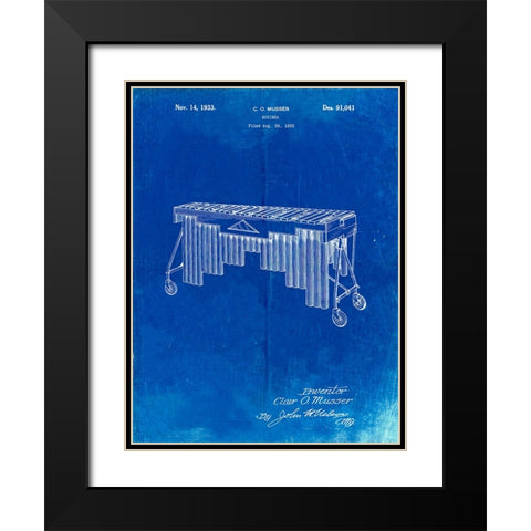 PP949-Faded Blueprint Marimba Poster Black Modern Wood Framed Art Print with Double Matting by Borders, Cole