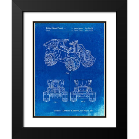 PP951-Faded Blueprint Mattel Kids Dump Truck Patent Poster Black Modern Wood Framed Art Print with Double Matting by Borders, Cole