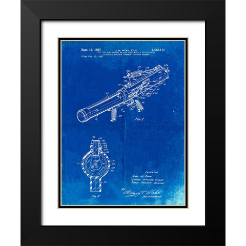 PP952-Faded Blueprint Mattel Toy Pop Gun Patent Poster Black Modern Wood Framed Art Print with Double Matting by Borders, Cole