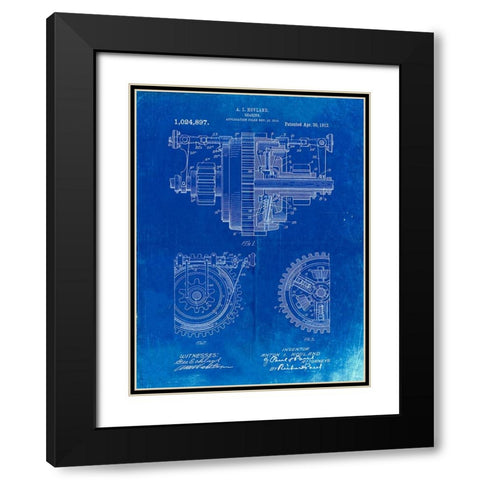 PP953-Faded Blueprint Mechanical Gearing 1912 Patent Poster Black Modern Wood Framed Art Print with Double Matting by Borders, Cole