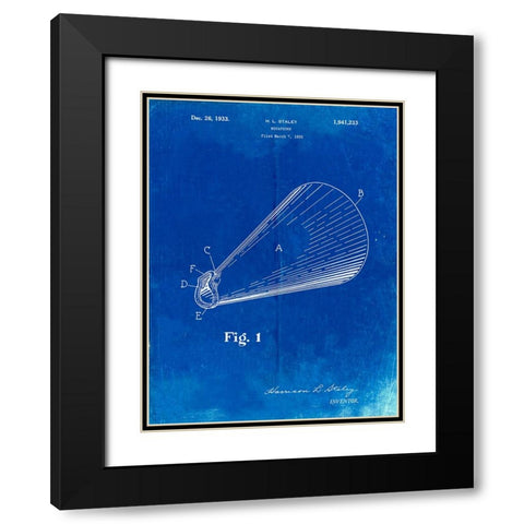PP954-Faded Blueprint Megaphone Poster Black Modern Wood Framed Art Print with Double Matting by Borders, Cole