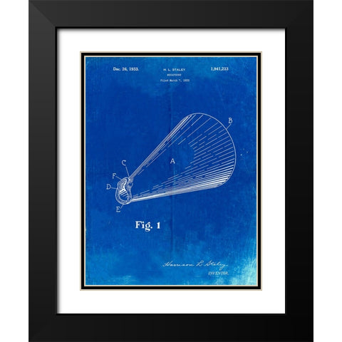 PP954-Faded Blueprint Megaphone Poster Black Modern Wood Framed Art Print with Double Matting by Borders, Cole