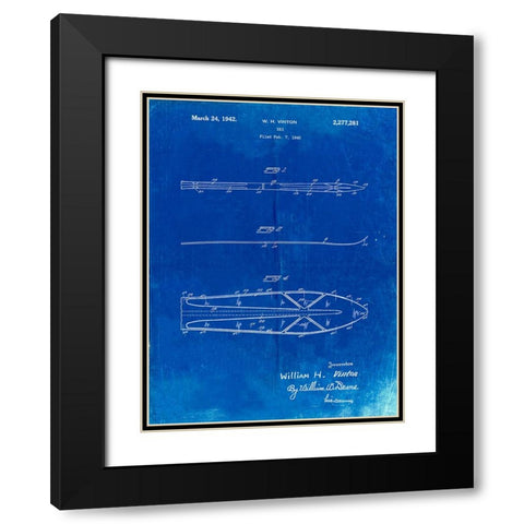 PP955-Faded Blueprint Metal Skis 1940 Patent Poster Black Modern Wood Framed Art Print with Double Matting by Borders, Cole