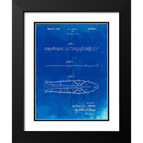 PP955-Faded Blueprint Metal Skis 1940 Patent Poster Black Modern Wood Framed Art Print with Double Matting by Borders, Cole