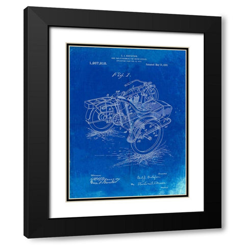 PP963-Faded Blueprint Motorcycle Sidecar 1918 Patent Poster Black Modern Wood Framed Art Print with Double Matting by Borders, Cole