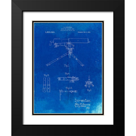 PP964-Faded Blueprint Mount for Machine Gun Patent Poster Black Modern Wood Framed Art Print with Double Matting by Borders, Cole
