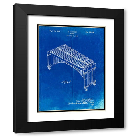 PP967-Faded Blueprint Musser Marimba Patent Poster Black Modern Wood Framed Art Print with Double Matting by Borders, Cole