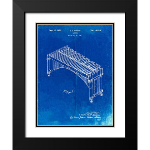 PP967-Faded Blueprint Musser Marimba Patent Poster Black Modern Wood Framed Art Print with Double Matting by Borders, Cole