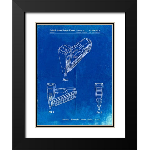 PP968-Faded Blueprint Nail Gun Poster Black Modern Wood Framed Art Print with Double Matting by Borders, Cole