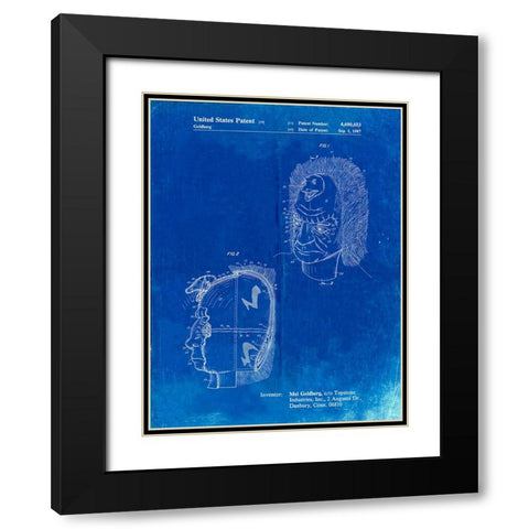 PP971-Faded Blueprint Noise Making Mask Poster Black Modern Wood Framed Art Print with Double Matting by Borders, Cole