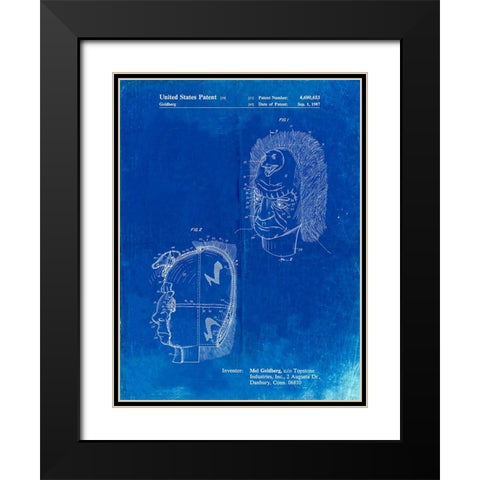 PP971-Faded Blueprint Noise Making Mask Poster Black Modern Wood Framed Art Print with Double Matting by Borders, Cole