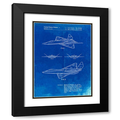 PP972-Faded Blueprint Northrop F-23 Fighter Stealth Plane Patent  Black Modern Wood Framed Art Print with Double Matting by Borders, Cole