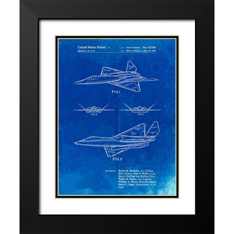 PP972-Faded Blueprint Northrop F-23 Fighter Stealth Plane Patent  Black Modern Wood Framed Art Print with Double Matting by Borders, Cole