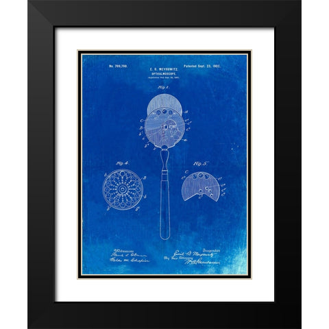 PP975-Faded Blueprint Ophthalmoscope Patent Poster Black Modern Wood Framed Art Print with Double Matting by Borders, Cole