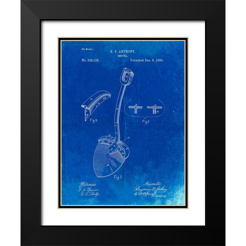 PP976-Faded Blueprint Original Shovel Patent 1885 Patent Poster Black Modern Wood Framed Art Print with Double Matting by Borders, Cole