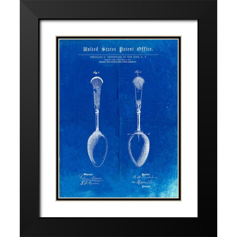 PP977-Faded Blueprint Osiris Sterling Flatware Spoon Patent Poster Black Modern Wood Framed Art Print with Double Matting by Borders, Cole