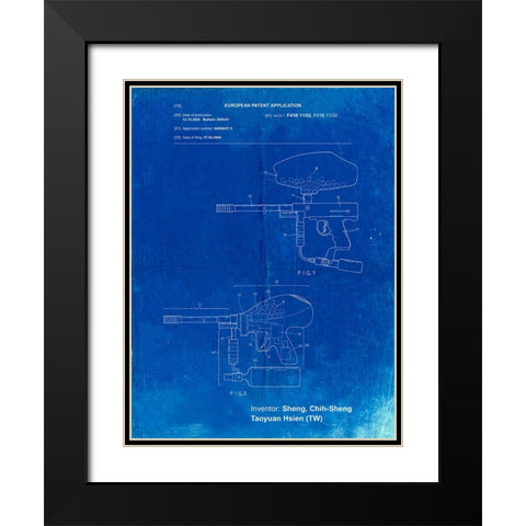 PP982-Faded Blueprint Paintball Gun Patent Art Black Modern Wood Framed Art Print with Double Matting by Borders, Cole