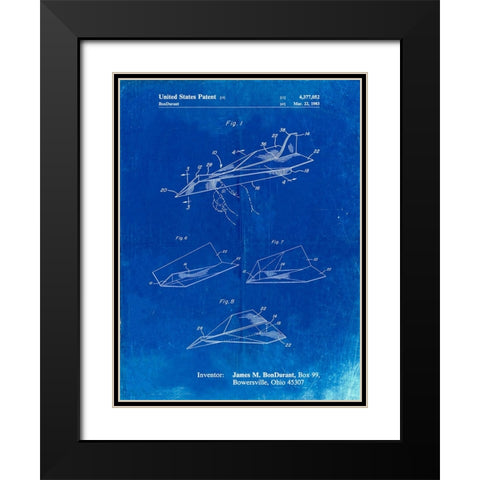 PP983-Faded Blueprint Paper Airplane Patent Poster Black Modern Wood Framed Art Print with Double Matting by Borders, Cole