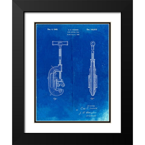 PP986-Faded Blueprint Pipe Cutting Tool Patent Poster Black Modern Wood Framed Art Print with Double Matting by Borders, Cole