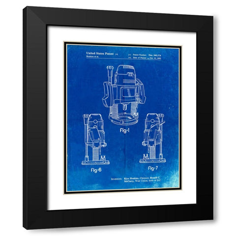 PP991-Faded Blueprint Plunge Router Patent Poster Black Modern Wood Framed Art Print with Double Matting by Borders, Cole