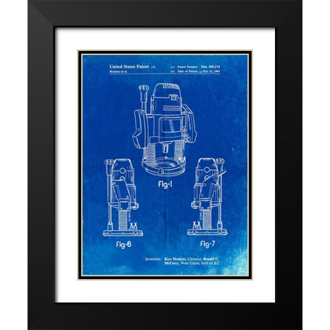 PP991-Faded Blueprint Plunge Router Patent Poster Black Modern Wood Framed Art Print with Double Matting by Borders, Cole