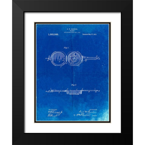 PP992-Faded Blueprint Pocket Transit Compass 1919 Patent Poster Black Modern Wood Framed Art Print with Double Matting by Borders, Cole