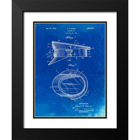 PP993-Faded Blueprint Police Hat 1933 Patent Poster Black Modern Wood Framed Art Print with Double Matting by Borders, Cole