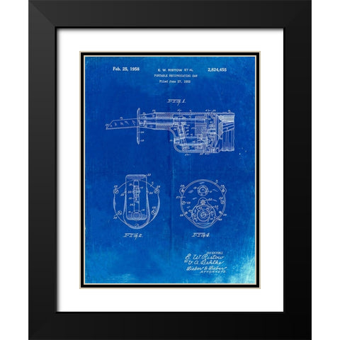 PP996-Faded Blueprint Portable Reciprocating Saw Poster Black Modern Wood Framed Art Print with Double Matting by Borders, Cole