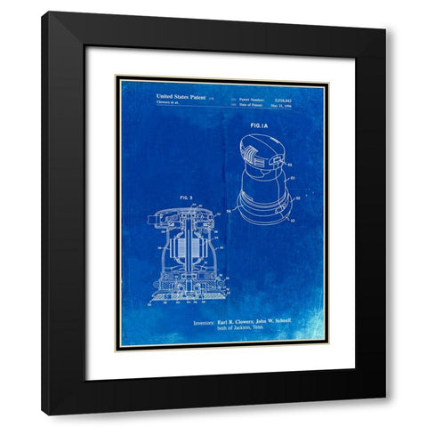 PP998-Faded Blueprint Porter Cable Palm Grip Sander Patent Poster Black Modern Wood Framed Art Print with Double Matting by Borders, Cole