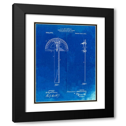 PP1002-Faded Blueprint Protractor T-Square Patent Poster Black Modern Wood Framed Art Print with Double Matting by Borders, Cole