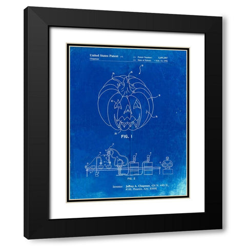 PP1003-Faded Blueprint Pumpkin Patent Poster Black Modern Wood Framed Art Print with Double Matting by Borders, Cole