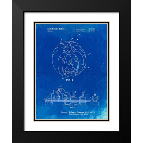 PP1003-Faded Blueprint Pumpkin Patent Poster Black Modern Wood Framed Art Print with Double Matting by Borders, Cole