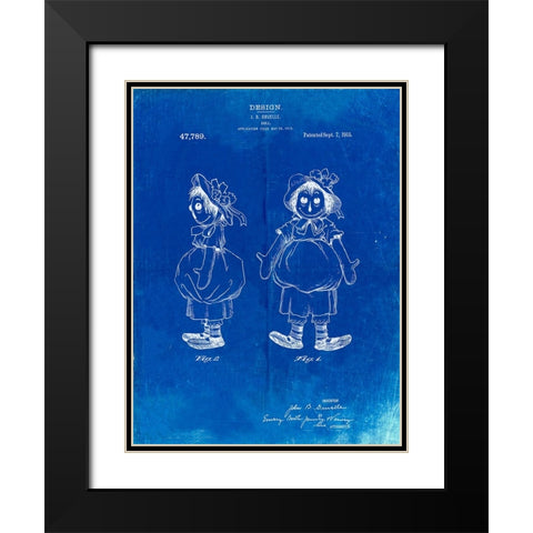 PP1005-Faded Blueprint Rag Doll Poster Black Modern Wood Framed Art Print with Double Matting by Borders, Cole