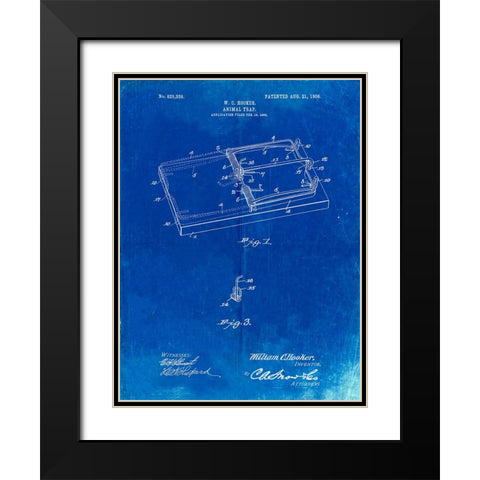 PP1007-Faded Blueprint Rat Trap Patent Print Black Modern Wood Framed Art Print with Double Matting by Borders, Cole