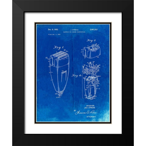 PP1011-Faded Blueprint Remington Electric Shaver Patent Poster Black Modern Wood Framed Art Print with Double Matting by Borders, Cole