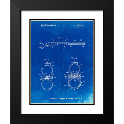 PP1012-Faded Blueprint Remington Shotgun Patent Print Black Modern Wood Framed Art Print with Double Matting by Borders, Cole