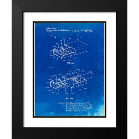 PP1013-Faded Blueprint Reversible USB Patent Poster Black Modern Wood Framed Art Print with Double Matting by Borders, Cole