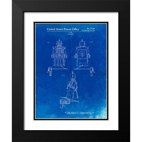 PP1014-Faded Blueprint Robert the Robot 1955 Toy Robot Patent Poster Black Modern Wood Framed Art Print with Double Matting by Borders, Cole