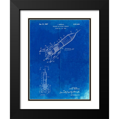 PP1016-Faded Blueprint Rocket Ship Concept 1963 Patent Poster Black Modern Wood Framed Art Print with Double Matting by Borders, Cole