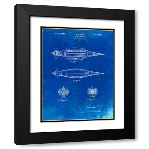 PP1017-Faded Blueprint Rocket Ship Model Patent Poster Black Modern Wood Framed Art Print with Double Matting by Borders, Cole