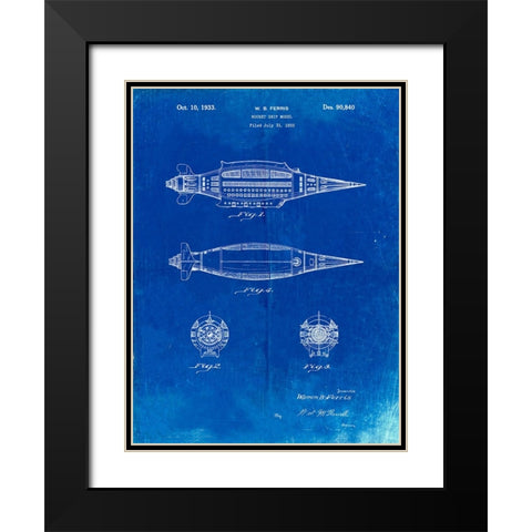 PP1017-Faded Blueprint Rocket Ship Model Patent Poster Black Modern Wood Framed Art Print with Double Matting by Borders, Cole