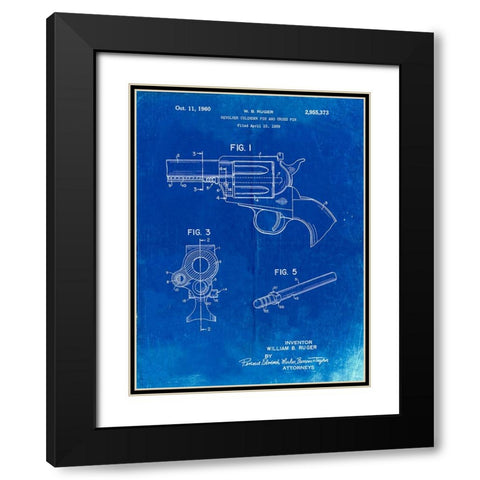 PP1023-Faded Blueprint Ruger Revolver Patent Art Black Modern Wood Framed Art Print with Double Matting by Borders, Cole