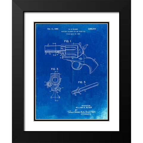 PP1023-Faded Blueprint Ruger Revolver Patent Art Black Modern Wood Framed Art Print with Double Matting by Borders, Cole